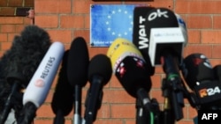 Microphones of European media outlets (file photo)