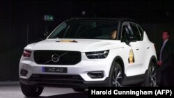 Switzerland - A Volvo XC40 car displayed at the Geneva International Motor Show, March 5, 2018.