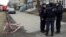 Russian police officers secure a residential area in St. Petersburg on April 6.