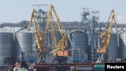 A grain terminal in the sea port in Odesa
