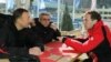 Russian President Dmitry Medvedev (right) meets with his Azerbaijani and Armenian counterparts Ilham Aliyev (left) and Serzh Sarkisian in the Russian ski resort of Krasnaya Polyana on March 5.