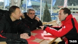 Russia -- President Dmitry Medvedev (R) meets with his counterparts from Azerbaijan and Armenia Ilham Aliyev and Serzh Sarkisian in Krasnaya Polyana, 05Mar2011