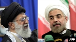 Iranian Supreme Leader Ayatollah Ali Khamenei (left) has taken issue with President Hassan Rohani's comments on the duties of police.