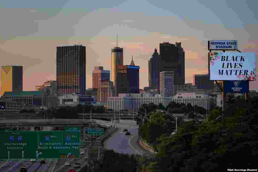 A &#39;Black Lives Matter&#39; message is seen on a digital billboard against the downtown Atlanta skyline in Atlanta, Georgia, U.S. June 17, 2020.&nbsp;