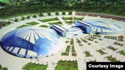 Макет ледовой арены, строительство которой планируется к Универсиаде в Алматы.