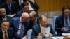 Russia's Permanent Representative to the UN Vasily Nebenzya (L back) and Russia's Minister of Foreign Affairs Sergei Lavrov (C) seen ahead of a meeting of the UN Security Council to discuss the non-proliferation Of WMDs