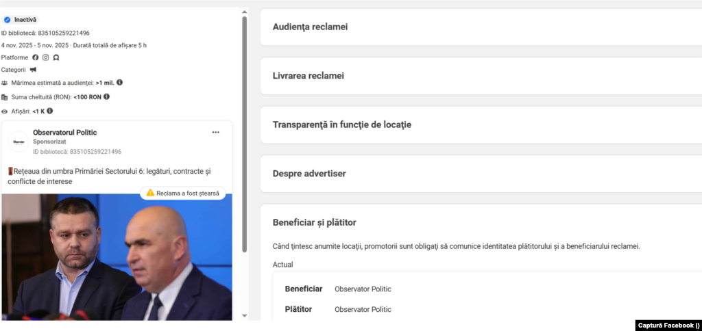 Postare plătită de Observatorul Politic împotriva lui Ciprian Ciucu.