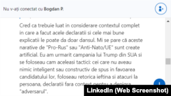 Discuție cu Bogdan Peșchir pe LinkedIn, în data de 6 decembrie 2024, despre alegerile prezidențiale din România și despre Călin Georgescu.