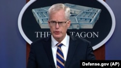 U.S. Acting Defense Secretary Christopher Miller speaks at the Pentagon in Washington on November 17.