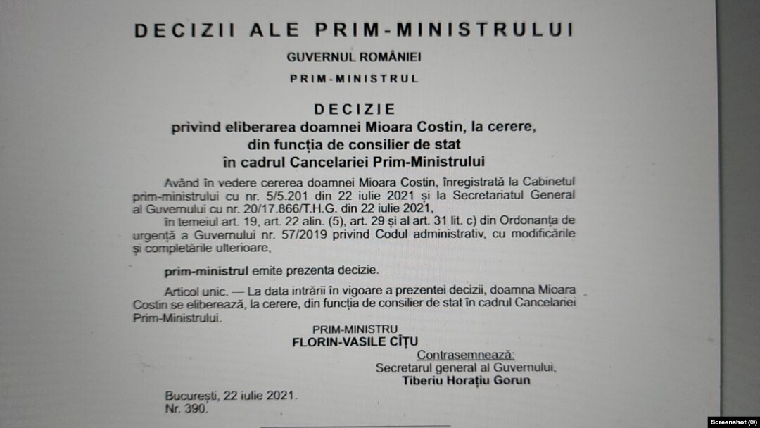 Decizia semnată de premierul Florin Cîțu