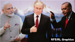 Премьер-министр Индии Нарендра Моди, президент России Владимир Путин, президент Турции Реджеп Тайип Эрдоган  