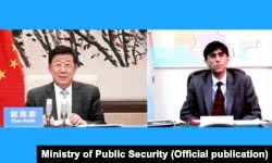 Chinese Minister of Public Security Zhao Kezhi holds an online meeting with Moeed Yusuf, national security adviser to the prime minister of Pakistan, on August 24 about security threats in the country.