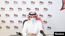 Ministri saudit i Financave Mohammed al-Jadaan gjatë një takimi virtual me ministrat e Financave të G20-ës më 18 korrik, 2020 në Riad.
