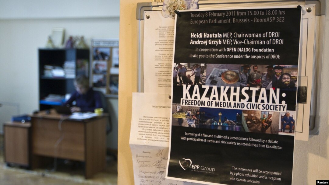 A reporter at work in the office of the "Golos respubliki" newspaper in Almaty, which was the first to face closure.