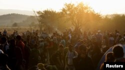 Grupa u kojoj je više od hiljadu imigranta čeka na granici između Grčke i Makedonije (Foto: Rojters)