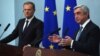 Armenia - President Serzh Sarkisian (R) at a joint news conference with European Council President Donald Tust, Yerevan, 20Jul2015.