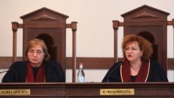 Armenia -- Constitutional Court Judges Alvina Gyulumian (L) and Arevik Petrosian at a court hearing in Yerevan, February 11, 2020.