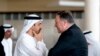 Secretary of State Mike Pompeo, right, and United Arab Emirates Foreign Minister Sheikh Abdullah bin Zayed Al Nahyan, left, speak together at the Al Shati Palace in Abu Dhabi‎, United Arab Emirates, Tuesday, July 10, 2018 to travel to Brussels. Pompeo is 