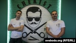 Aleh Kot (left) and Illya Myatlitski opened their Chekist Barbershop on January 3.