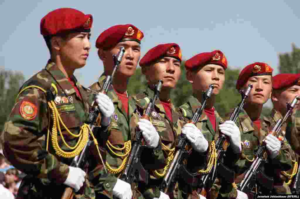 Soldiers parade in Bishkek.