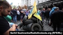 Some of the protesters blocked traffic in central Kyiv on July 11. 