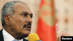 Yemeni President Ali Abdullah Saleh addresses a news conference in Sanaa on February 21.