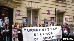 FILE: A demonstration outside the Turkmen Embassy in Paris