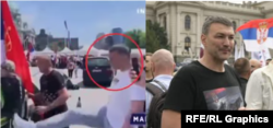 Vladimir Mandić - levo napad na antivladine demonstrante, desno u kampu kod Skupštine Srbije.