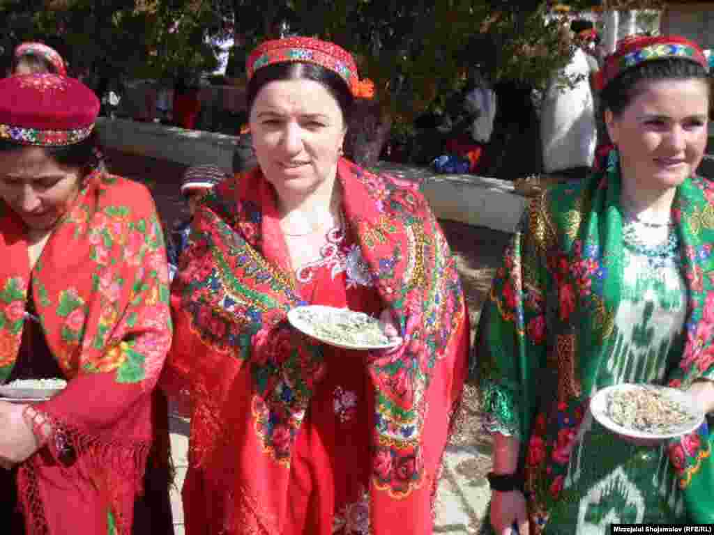 Women wear traditional dress in the mountainous Badakhshan region, bordering Afghanistan. 
