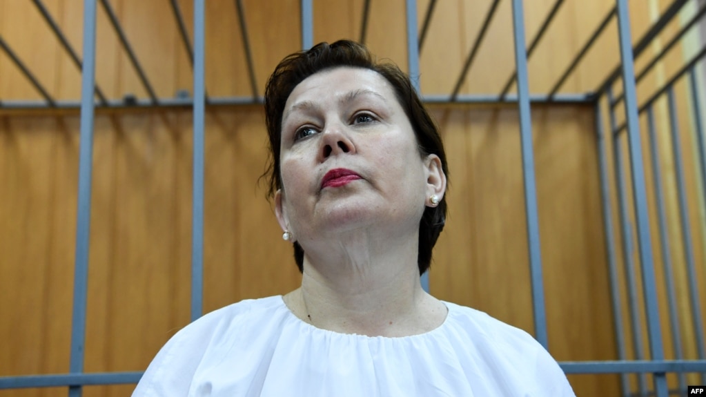Natalya Sharina attends a hearing at Moscow's Meshchansky district court on May 25.
