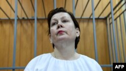 Natalya Sharina attends a hearing at Moscow's Meshchansky district court on May 25.