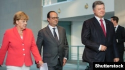 Angela Merkel, Francois Hollande və Petro Poroshenko