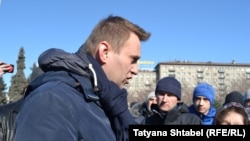 Алексей Навальный на акции протеста в Новосибирске