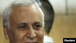 Former President Moshe Katsav outside a Tel Aviv court after he was convicted in December