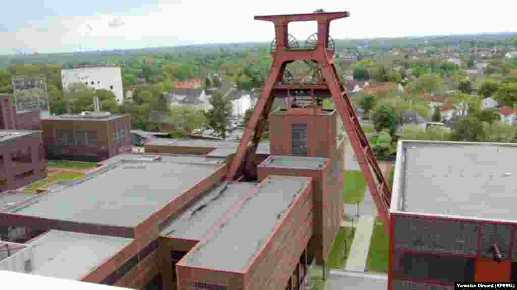A view of Shaft 12 at the Zollverein Coal Mine Industrial Complex in Germany's western Ruhr region, an iconic example of Bauhaus design