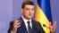 Ukrainian Prime Minister Volodymyr Hroysman gives a press conference to announce his resignation in Kyiv on May 20.