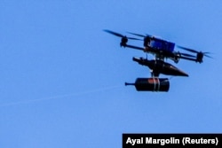 An FPV drone with fiberoptic cable flies over the border from Lebanon to Israel. (file photo)