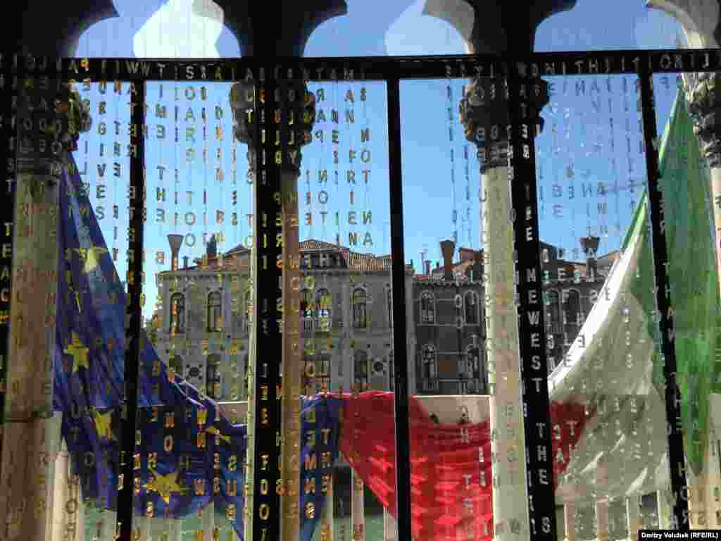 A view from Venice&#39;s Palazzo Cavalli-Franchetti, where the Glasstress exhibition of glass art is on display.