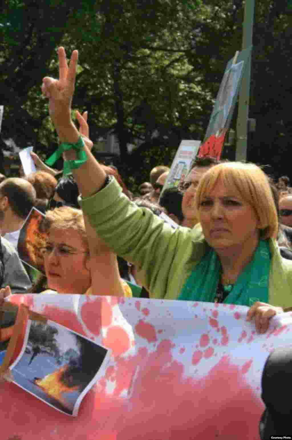 Claudia Roth, a leader of Germany's Green Party, attends one of the summer street protests organized by the Network.