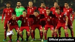 Armenia - Players of the Armenian national football team pose for a photograph before a World Cup qualifier against Montenegro in Yerevan, 11Nov2016. (Photo courtesy of ffa.am)