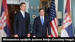 Ministri i Jashtëm serb, Marko Gjuriq, dhe sekretari amerikan i Shtetit, Marco Rubio. Uashington, 6 gusht 2025. 