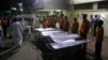 Staff of a local hospital in Karachi wait for casualties of bomb blast at a Sufi shrine in Shah Noorani, in Balochistan province near Karachi.