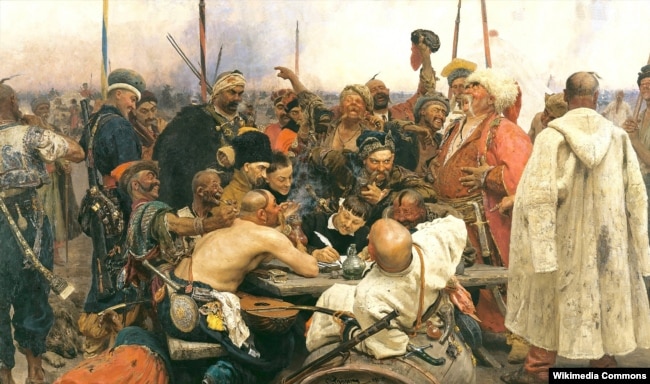 Картина Іллі Рєпіна (Ріпина) «Запорожці пишуть листа турецькому султану» (1880–1891). Цей варіант цього твору нині зберігається в Росії