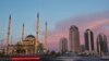 The Heart of Chechnya Mosque and new skyscrapers flank Akhmad Kadyrov Avenue, named for the late Chechen president, father of current leader Ramzan Kadyrov.
