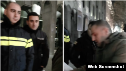 კახა წიქარიშვილი ელაპარაკება პოლიციელ დავით მამაგეიშვილს.