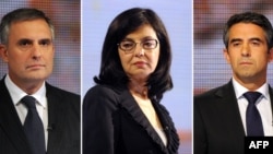 The three main candidates in Bulgaria's presidential race (from left to right): Ivaylo Kalfin, Meglena Kuneva, and Rosen Plevneliev