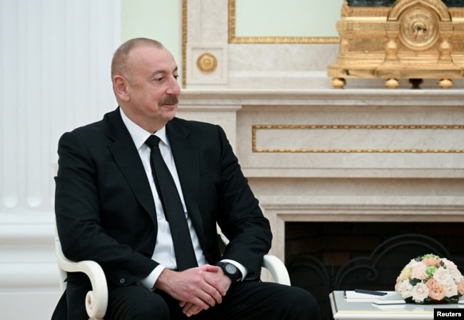 Presidenti azerbajxhanas Ilham Aliyev gjatë vizitës në Moskë, prill 2024.