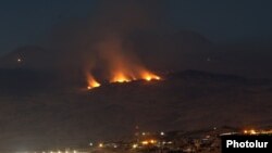 Armenia - A wildfire continues to rage nea Byurakan, 5Sep2017.