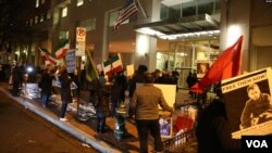 Iranian Americans protesting Islamic Revolution anniversary outside Pakistan's embassy in Washington DC, February 8, 2020