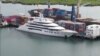 The superyacht Amadea is seen docked at Queens Wharf in Lautoka, Fiji, on May 3.